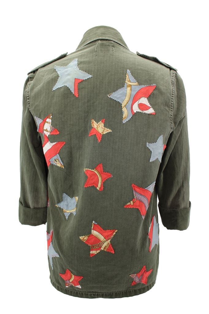 Vintage Army Jacket Reclaimed With Silk Scarf Stars
