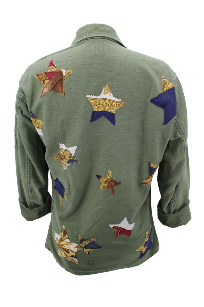 Vintage Military Jacket Reclaimed With Silk Scarf Stars