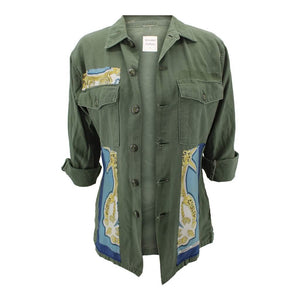 Vintage Military Jacket Reclaimed With Silk Scarf sz Medum
