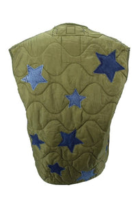 Vintage Army Jacket Liner Reclaimed With Denim Stars