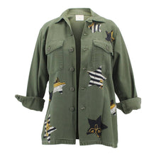 Load image into Gallery viewer, Vintage Military Jacket Reclaimed With Silk Scarf Stars sz Medium