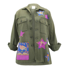 Load image into Gallery viewer, Vintage Military Jacket Reclaimed With Silk Scarf Stars sz Large