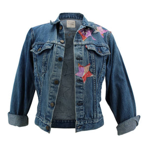 Vintage Denim Jacket Reclaimed With Silk Scarf sz Extra Small