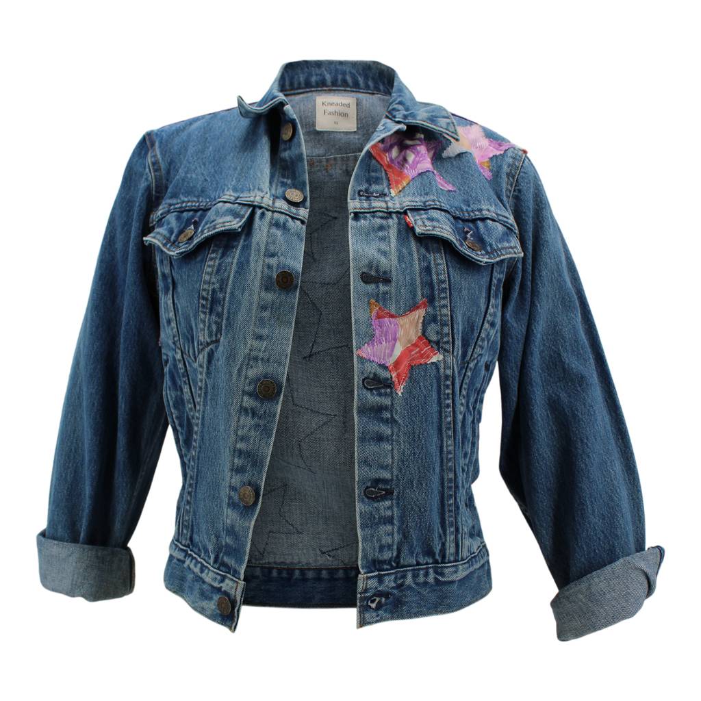 Vintage Denim Jacket Reclaimed With Silk Scarf sz Extra Small