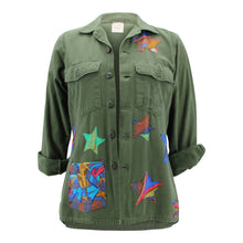 Load image into Gallery viewer, Vintage Military Jacket Reclaimed With Silk Scarf Stars sz Large
