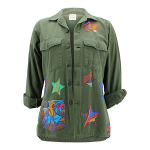 Vintage Military Jacket Reclaimed With Silk Scarf Stars sz Large