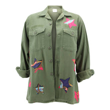 Load image into Gallery viewer, Vintage Military Jacket Reclaimed With Silk Scarf Stars sz Large