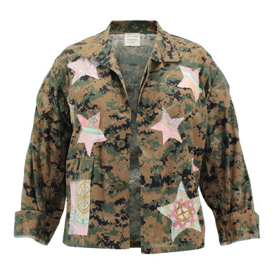 Vintage Military Jacket Reclaimed With Silk Scarf Stars sz Small