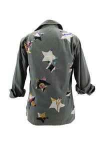 Vintage Military Jacket Reclaimed With Silk Scarf Stars sz Small