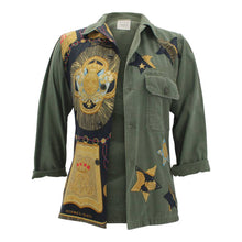 Load image into Gallery viewer, Vintage Military Jacket Reclaimed With Silk Scarf and Silk Scarf Stars sz Small