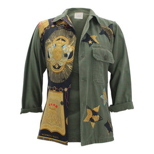Vintage Military Jacket Reclaimed With Silk Scarf and Silk Scarf Stars sz Small