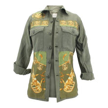 Load image into Gallery viewer, Vintage Military Jacket Reclaimed With Silk Scarf sz Small