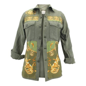 Vintage Military Jacket Reclaimed With Silk Scarf sz Small