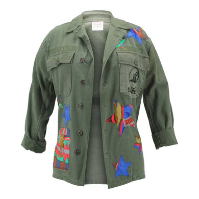 Vintage Military Jacket Reclaimed With Silk Scarf Stars sz Small