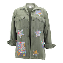 Load image into Gallery viewer, Vintage Military Jacket Reclaimed With Silk Scarf Stars sz Medium