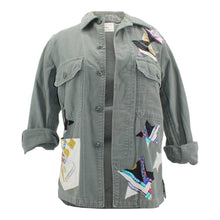 Load image into Gallery viewer, Vintage Military Jacket Reclaimed With Silk Scarf Stars sz Small