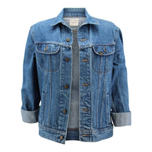 Load image into Gallery viewer, Vintage Denim Jacket Reclaimed With Silk Scarf sz Large