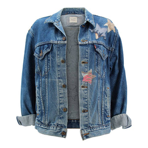 Vintage Denim Jacket Reclaimed With Silk Scarf sz Large
