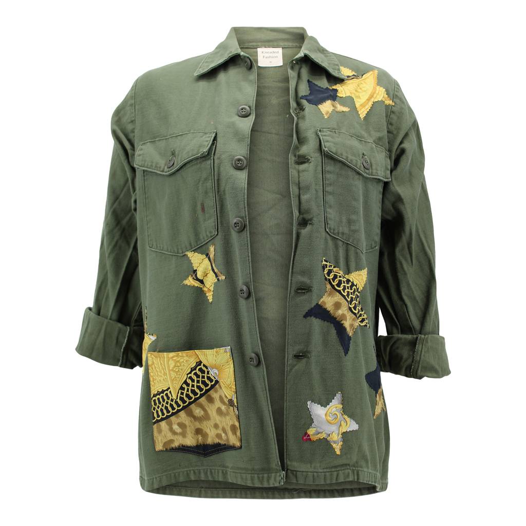 Vintage Military Jacket Reclaimed With Silk Scarf Stars sz Medium