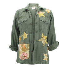 Load image into Gallery viewer, Vintage Military Jacket Reclaimed With Silk Scarf Stars sz Large