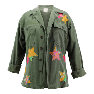 Vintage Military Jacket Reclaimed With Silk Scarf Stars sz Medium