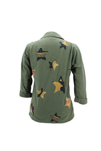 Vintage Military Jacket Reclaimed With Silk Scarf and Silk Scarf Stars sz Small