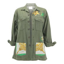 Load image into Gallery viewer, Vintage Military Jacket Reclaimed With Silk Scarf Stars sz Large