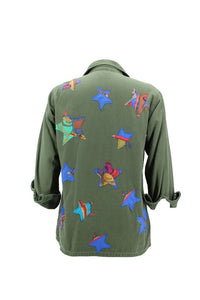 Vintage Military Jacket Reclaimed With Silk Scarf Stars sz Large