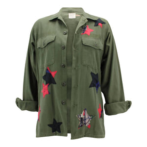 Vintage Military Jacket Reclaimed With Silk Scarf Stars sz Medium