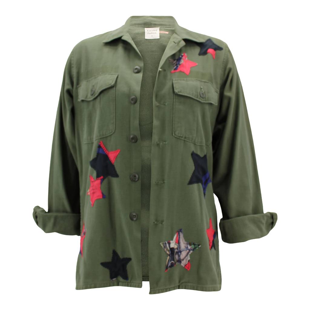 Vintage Military Jacket Reclaimed With Silk Scarf Stars sz Medium
