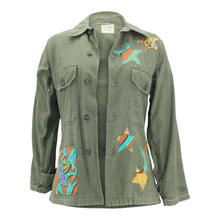 Load image into Gallery viewer, Vintage Military Jacket Reclaimed With Silk Scarf Stars sz Small