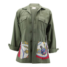 Load image into Gallery viewer, Vintage Military Jacket Reclaimed With Silk Scarf Pockets sz Large