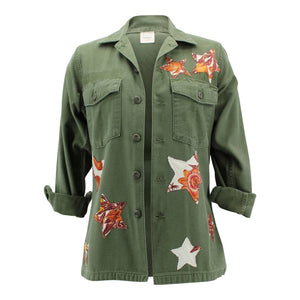 Vintage Military Jacket Reclaimed With Silk Scarf Stars sz Medium