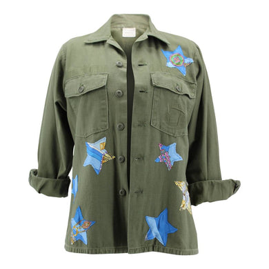 Vintage Military Jacket Reclaimed With Silk Scarf Stars sz Large