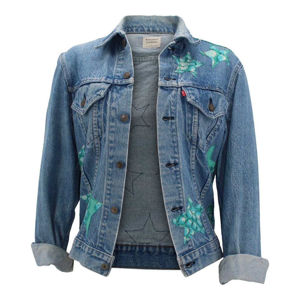 Vintage Denim Jacket Reclaimed With Silk Scarf sz Small