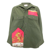 Load image into Gallery viewer, Vintage Military Jacket Cape Reclaimed With Silk &quot;La Promenade de Longchamps&quot; Scarf