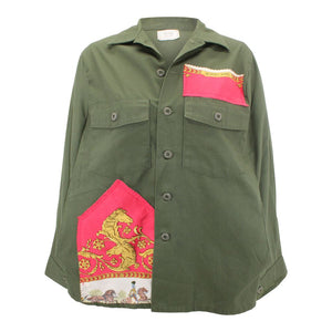 Vintage Military Jacket Cape Reclaimed With Silk "La Promenade de Longchamps" Scarf