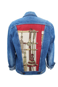 Vintage Denim Jacket Reclaimed With Silk "Passementerie" Scarf