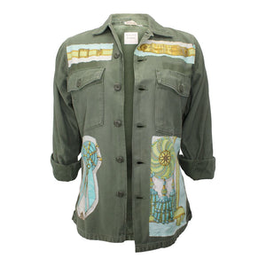 Vintage Army Jacket Reclaimed With Silk "Frontaux et Cocardes" Scarf