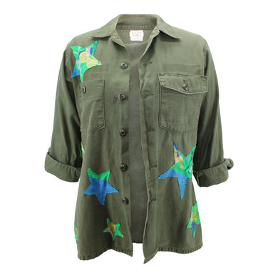 Vintage Army Jacket Reclaimed With Silk Scarf Stars