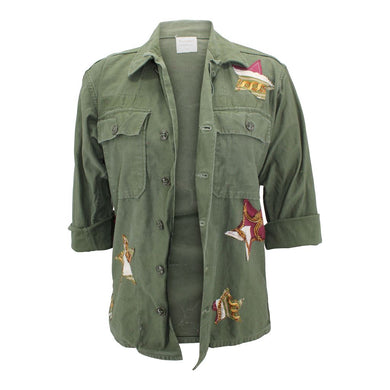 Vintage Army Jacket Reclaimed With Silk Scarf Stars