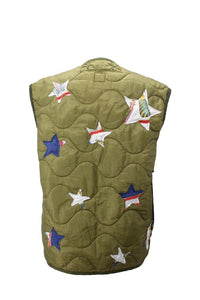Vintage Army Jacket Liner Reclaimed With Silk Scarf Stars