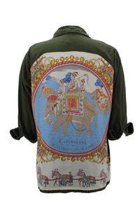 Vintage Army Jacket Reclaimed With Silk "Caparacons de la France et de l'Inde" Scarf