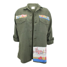 Load image into Gallery viewer, Vintage Army Jacket Reclaimed With Silk &quot;Caparacons de la France et de l&#39;Inde&quot; Scarf