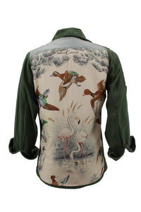 Vintage Army Jacket Reclaimed With Silk "Halte en Camargue" Scarf