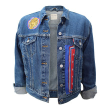 Load image into Gallery viewer, Vintage Denim Jacket Reclaimed With Silk &quot;Selles a Housse&quot; Scarf
