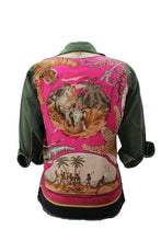 Load image into Gallery viewer, Vintage Army Jacket Reclaimed With Silk &quot;Chasses Exotiques&quot; Scarf