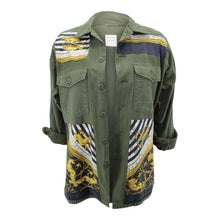 Load image into Gallery viewer, Vintage Military Jacket Reclaimed With Silk &quot;Astrologie&quot; Scarf