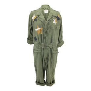 Vintage Military Coveralls Reclaimed With Silk "Armes De Chasse" Scarf Stars