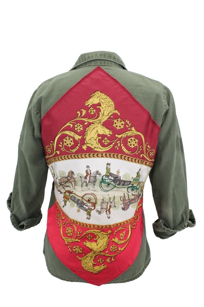 Vintage Military Jacket Reclaimed With Silk Scarves sz Medium